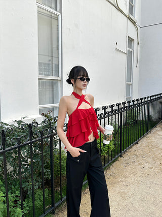 red ruffle top