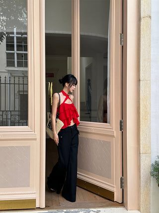 red ruffle top