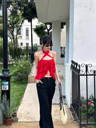 red ruffle top