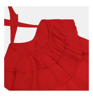 red ruffle top