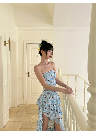 blue ruffle dress