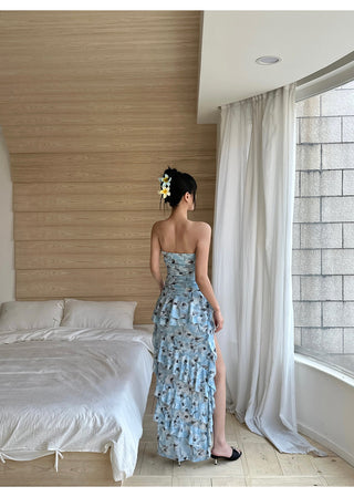 blue ruffle dress