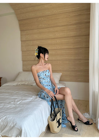 blue ruffle dress