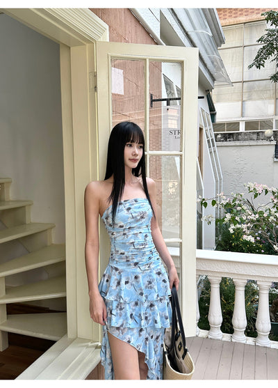 blue ruffle dress