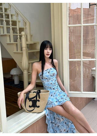 blue ruffle dress