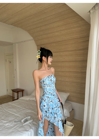 blue ruffle dress