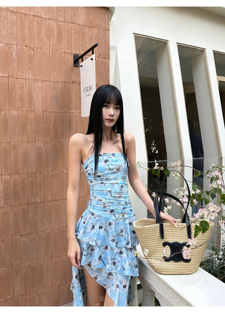 blue ruffle dress