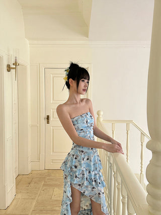 blue ruffle dress