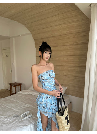 blue ruffle dress