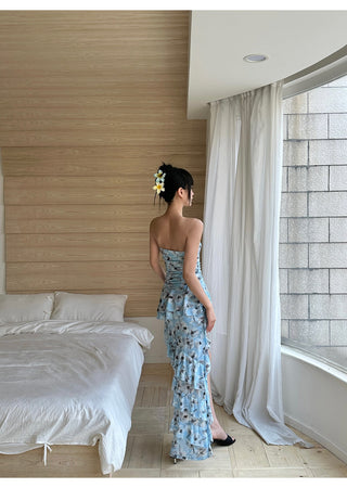blue ruffle dress