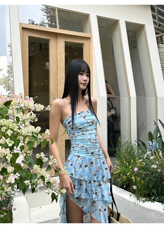 blue ruffle dress