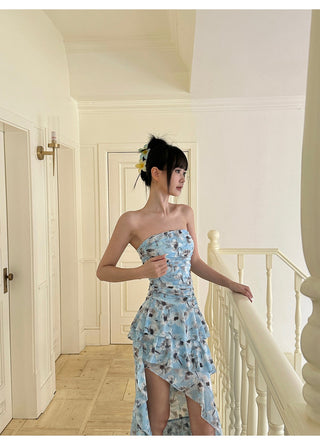 blue ruffle dress