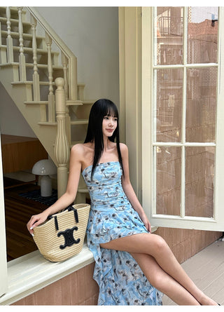 blue ruffle dress