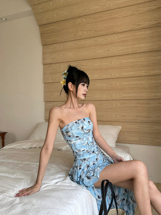 blue ruffle dress
