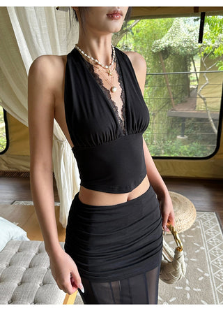 black V-neck set