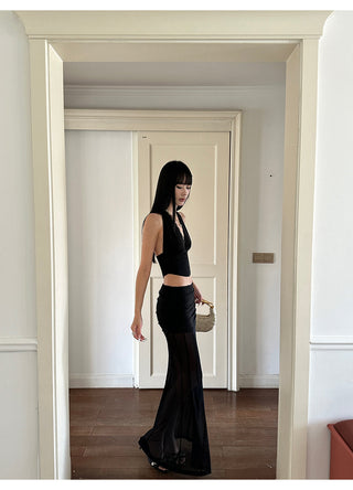 black V-neck set