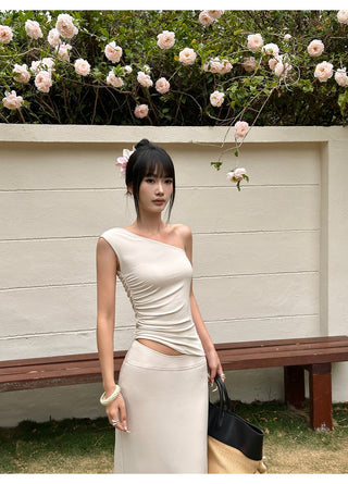 apricot pleated Top