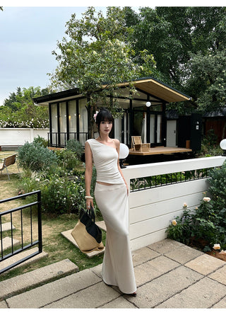 apricot pleated Top
