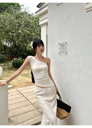 apricot pleated Top