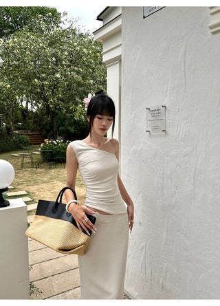 apricot pleated Top