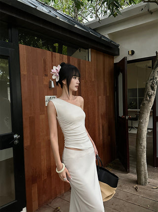 apricot pleated Top