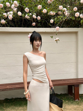 apricot pleated Top