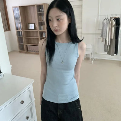 Long Boat Neck Ribbed Daily Sleeveless