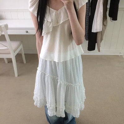 Riri Nuffle Layered Halter Short Sleeve Blouse