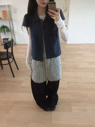 Cap Sleeve Short Sleeve Cutout Shirred Button Collar Jacket