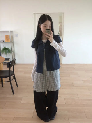 Cap Sleeve Short Sleeve Cutout Shirred Button Collar Jacket