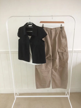 Cap Sleeve Short Sleeve Cutout Shirred Button Collar Jacket