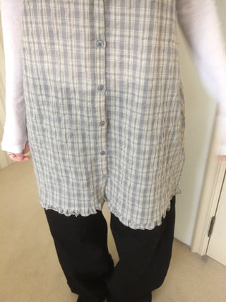 Vintage Check Puff Button Frill Short Sleeve Dress