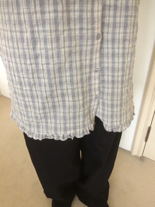 Vintage Check Puff Button Frill Short Sleeve Dress