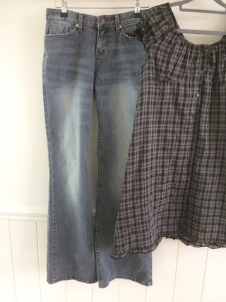 Vintage Check Puff Button Frill Short Sleeve Dress