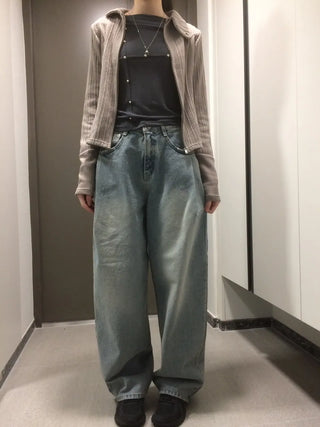 Side Contrast Ribbed High-Neck Vintage Zip-Up