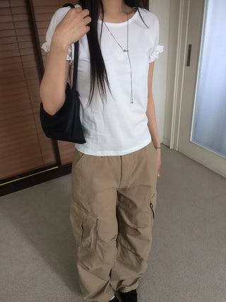 Randy Beige Pocket Cargo Wide Pants