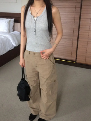 Randy Beige Pocket Cargo Wide Pants