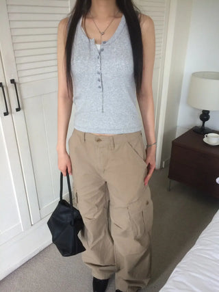 Randy Beige Pocket Cargo Wide Pants