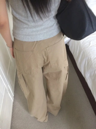 Randy Beige Pocket Cargo Wide Pants