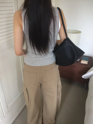 Randy Beige Pocket Cargo Wide Pants
