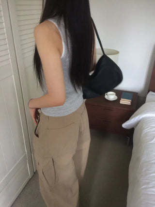 Randy Beige Pocket Cargo Wide Pants