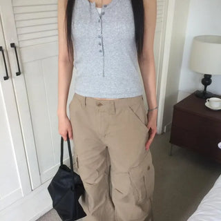 Randy Beige Pocket Cargo Wide Pants