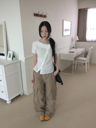 Randy Beige Pocket Cargo Wide Pants