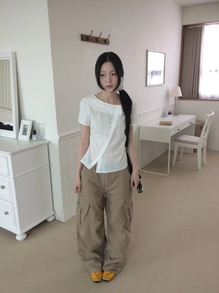 Randy Beige Pocket Cargo Wide Pants