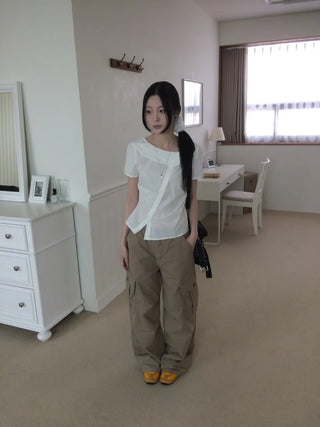Randy Beige Pocket Cargo Wide Pants