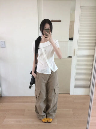 Randy Beige Pocket Cargo Wide Pants