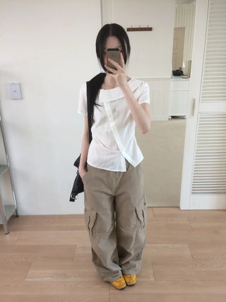 Randy Beige Pocket Cargo Wide Pants