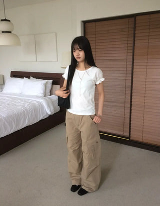 Randy Beige Pocket Cargo Wide Pants