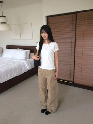 Randy Beige Pocket Cargo Wide Pants