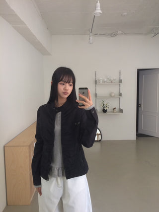 Shirred Vintage Biker Pocket Windbreaker Jacket